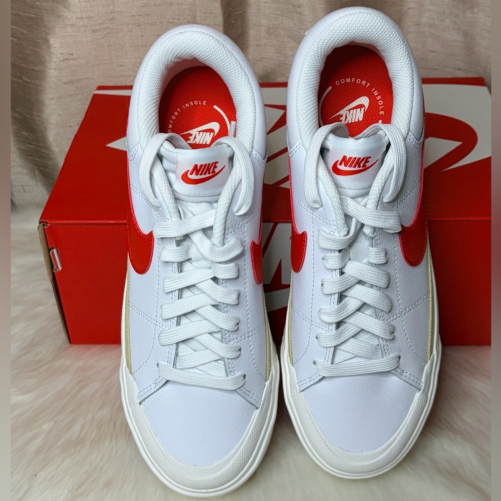 Nike Women's Court Legacy Lift White and Red Sneakers Athletic Shoes - Picture 4 of 9